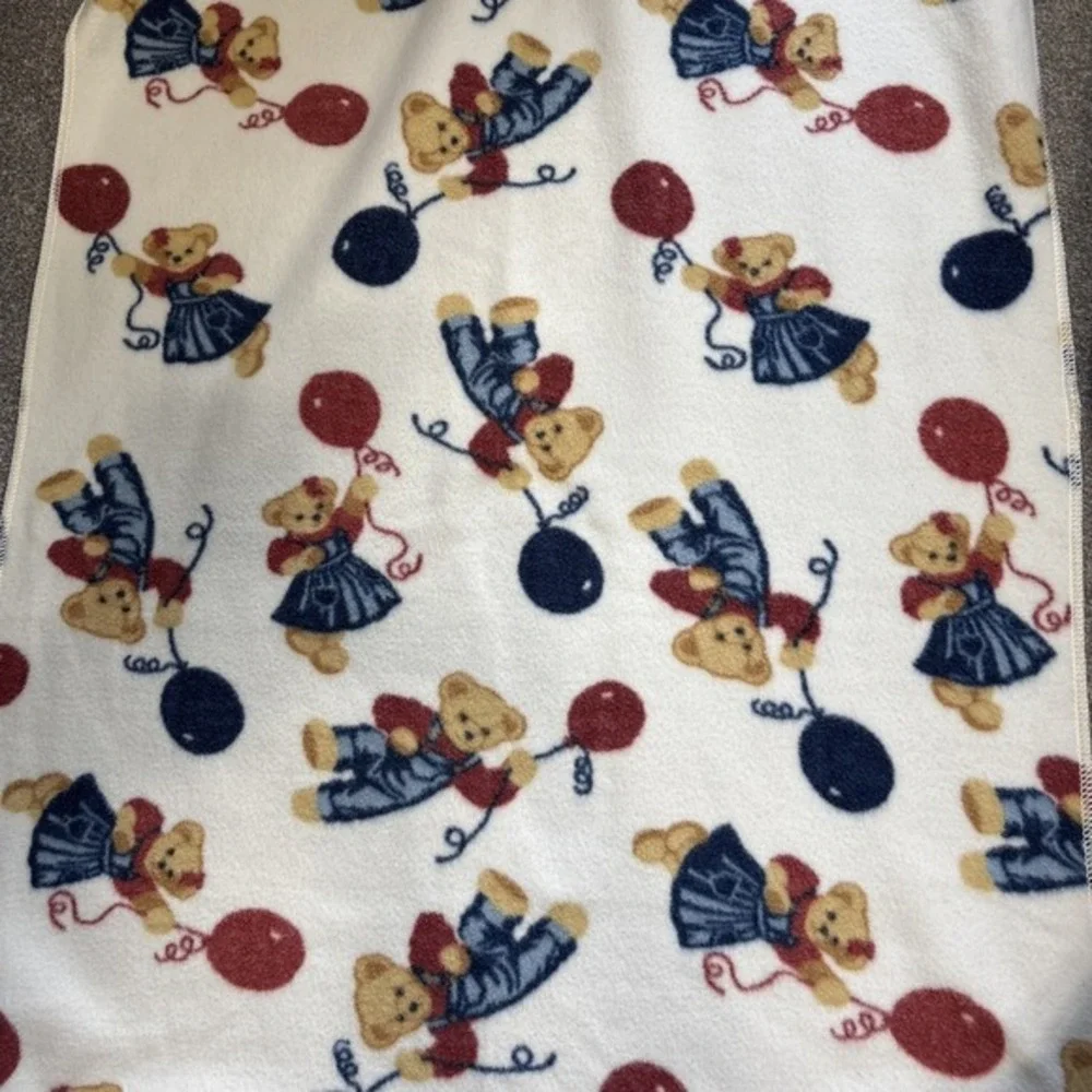 VTG‎ Blue Jean Teddy Baby Blanket Patch Magic Springs Denim Bears Balloon Fleece